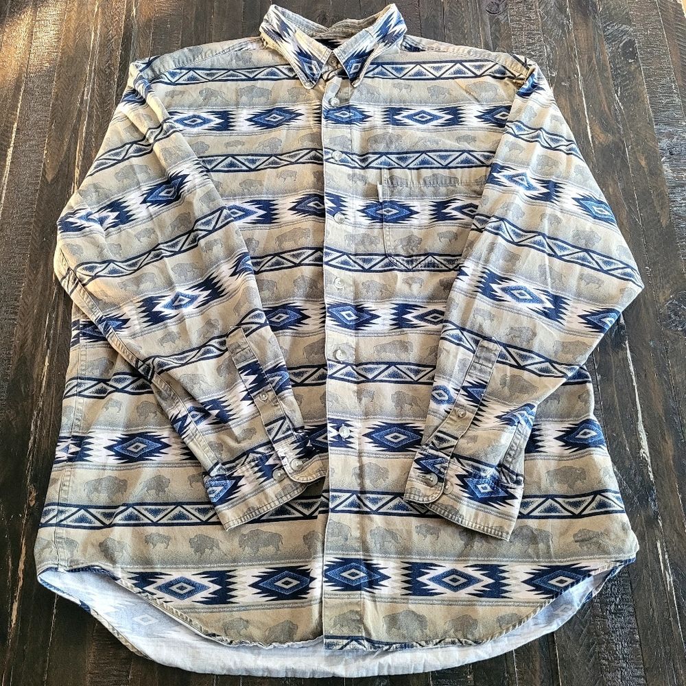 Outfitters Roundtree & Yorke Buffalo Aztec Button Up Shirt Long Sleeve Mens L